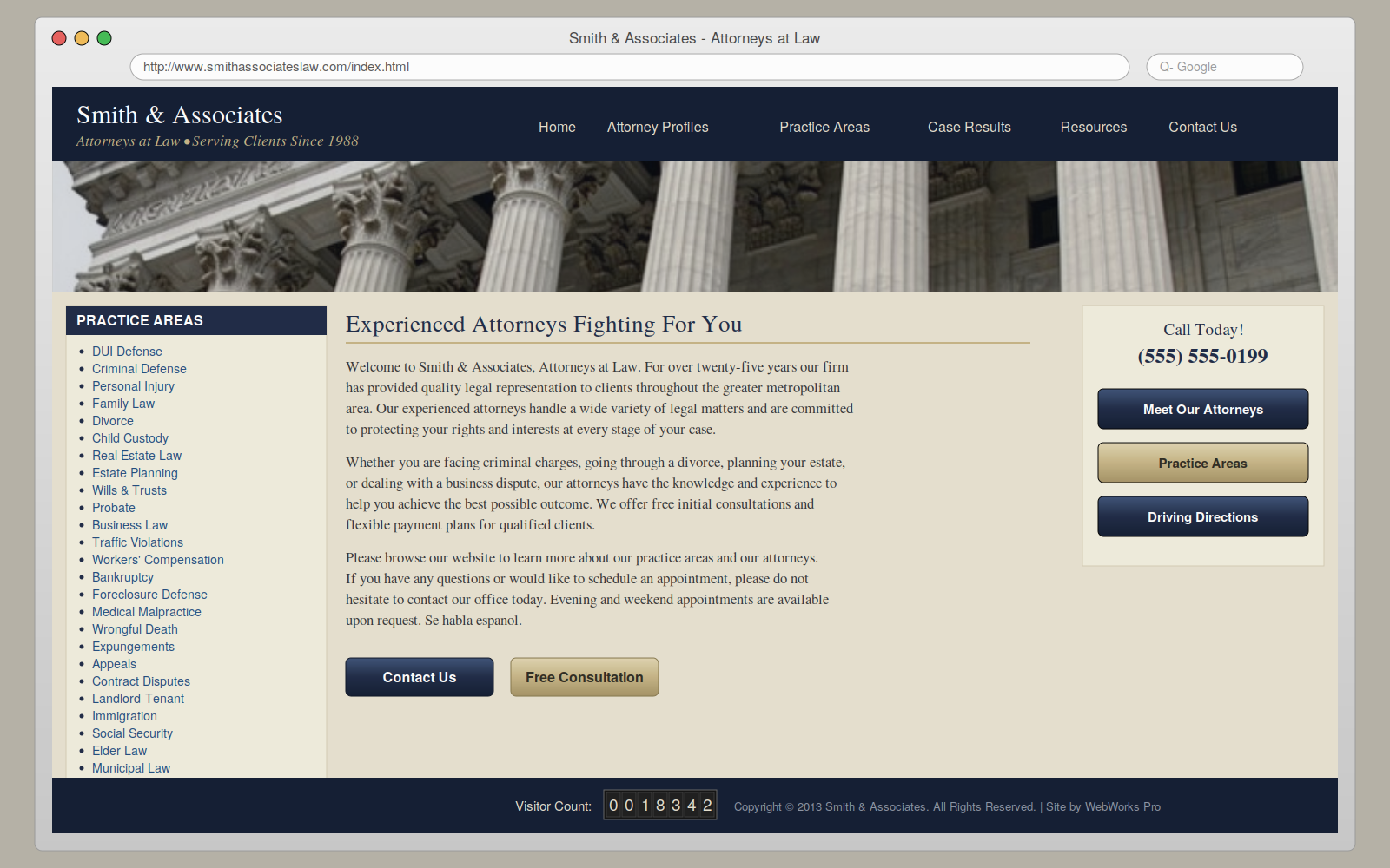 Example of a dated 2013-era law firm website design