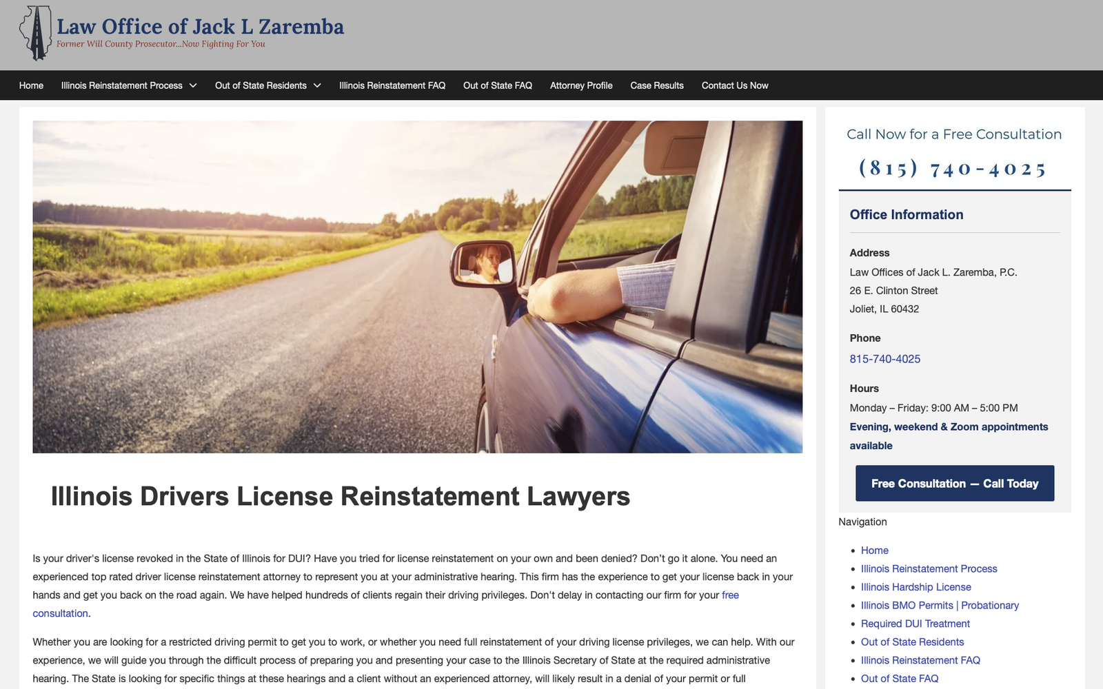 Illinois Reinstatement Lawyers website homepage