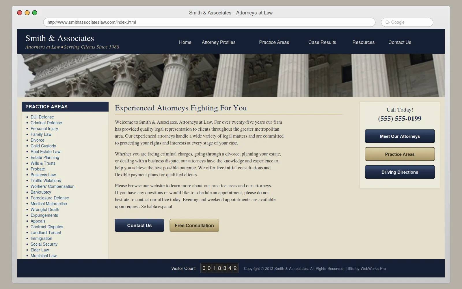 Example of a dated 2013-era law firm website design